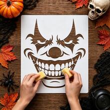 1pc Halloween Scary Clown Face PET Hollow Stencil, Reusable & Washable, One Spray One Brush Instantly Transform Into Spooky Party Scene, Versatile For Wall/Pumpkin/Wooden Decor, Must-Have Funny DIY Tool For Beginners - Sets - View 4