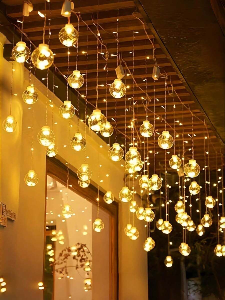 This Is A Single-Pack Of 108 LED String Lights With 8 Lighting Modes. It Features A Wishing Ball, Battery Power (No Plug Required), Wall Mounting, And Is Made Of Plastic. Suitable For Christmas, Valentine's Day, Family Gatherings, Bedrooms, Parties - Warm white light - View 1