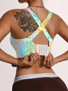 Dreamy Rainbow Leopard Print Crisscross Back Sports Bra Stable Support Suitable For Fitness And Streetwear Gradient Color Full Of Niche Design Sense - Multicolor - View 1