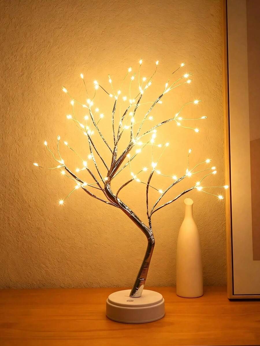 Indoor Christmas Decoration Fairy Light Elf Tree, Living Room Aesthetic Tree Lamp, 20-Inch Desktop Small Christmas Tree Cute Night Light, Battery/USB Powered, Silver Branches 108 LED, DIY Artificial Tree Light, Suitable For Bedroom, Desktop, Christmas - Warm Light - View 1