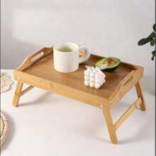 Bamboo Primary Color Multi-Functional Foldable Footrest Bed Tray - Apricot - View 4