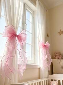 1PC/2PCS Pink Lace Bow Curtain Tiebacks – 3-Layer Design For Kids Nursery Window Decor,Baby Room Decor,Room Decor For Girl - Multicolor - View 9