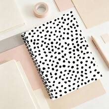 Casual Hand-Drawn Spotted Dog Pattern Spiral Bound Notebook - Asymmetrical Black Polka Dot Design, 100 Pages Writing Book, A5 Korean Style Diary Planner - Lined Book - View 1