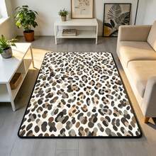1pc Beige Base Gray-Brown Leopard Print Rectangular Rug, Luxury Nordic Style Short Pile Black Edged Doormat, Suitable For Living Room, Sofa, Coffee Table, Bedroom, Study, Daily Home Decor For All Seasons - Multicolor - View 1