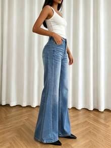Women's Vintage Washed Straight Leg Jeans, Long Casual Slightly Stretchy Everyday Fashion Pants - Medium Wash - View 3