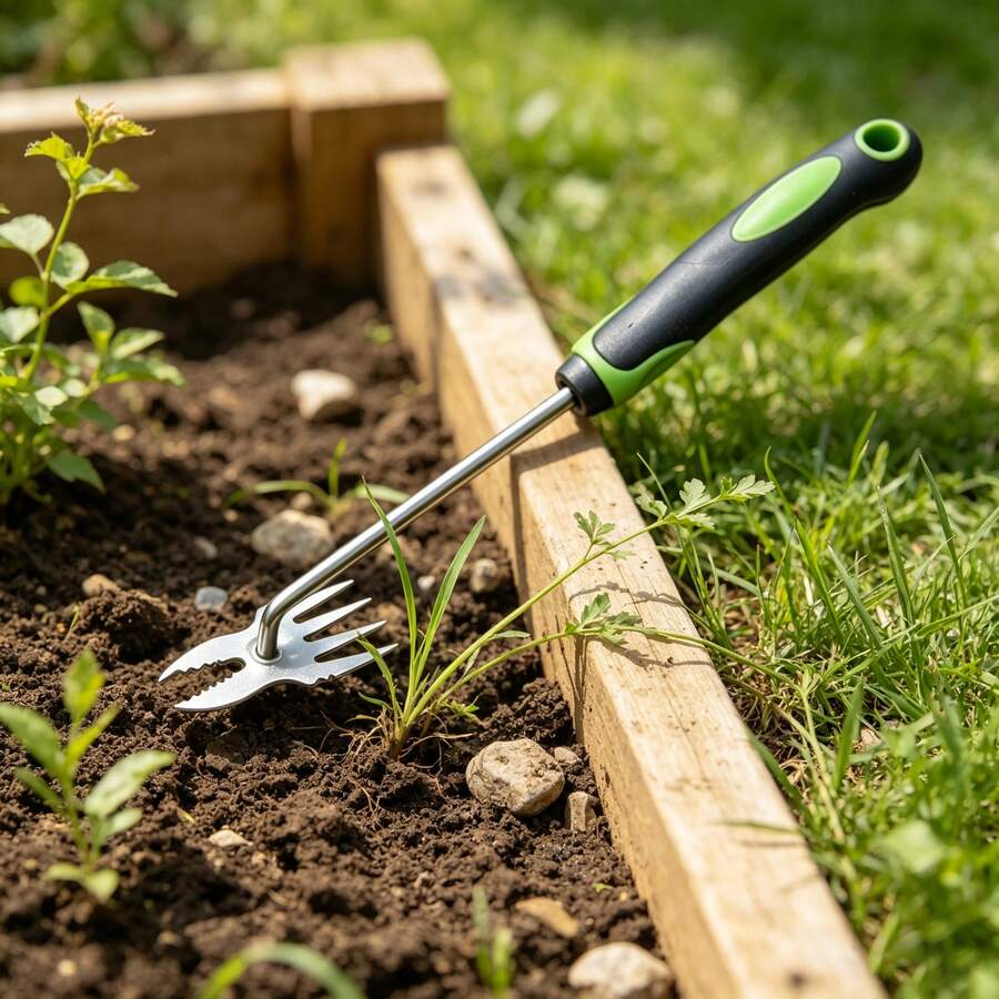 1 buah alat pencabut gulma 4 cabang, alat berkebun genggam, alat pencabut gulma serbaguna berkekuatan tinggi untuk penggunaan di halaman. - alat pencabut rumput liar - View 1