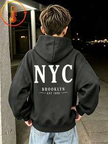 Tween Boy Fun Print Sweatshirt, Warm & Comfortable Thermal-Lined Pullover Sweatshirt For Autumn/Winter - Dark Grey - View 2