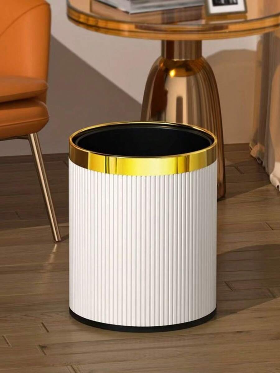 Round Trash Can, Outer Layer Made Of PU Leather, Inner Layer Made Of Metal, Available In 10L And 14L Capacities, Perfect For Home, Office And Bathroom Use. - Multicolor - View 1