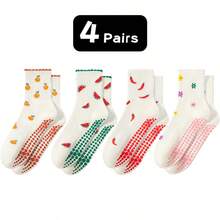 1/3/4/5/6 pares de calcetines de pilates con agarre de toalla para mujer, calcetines deportivos de yoga de media pantorrilla gruesos, cálidos, suaves y cómodos, calcetines de baile de piso antideslizantes con patrón de moda lindo, adecuados para gimnasio, estudio & ballet, regalo ideal de Navidad - Multicolor - Ver 13