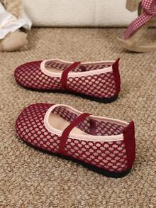Toddler Spring/Summer Hollow Mesh Mary Jane Shoes, Multi-Color Elastic Strap, Soft Sole Comfortable Baby Girl Indoor/Outdoor Shoes - Red - View 1