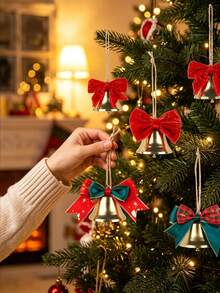 4pcs Christmas Tree Decorative Bell Hanging Ornaments With Bows, Holiday Home Decor Hanging Bells - Multicolor - View 2