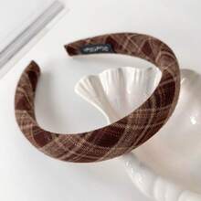 1pc Autumn/Winter Vintage Plaid Wide Band Headband, New Style College Style High Crown Face Wash Headband Hair Accessory Hair Clip - Multicolor - View 4