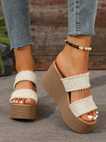 Platform Thick Sole Wedge Heel Back Strap Sandals, Versatile Height-Increasing Women's Shoes - White - View 1