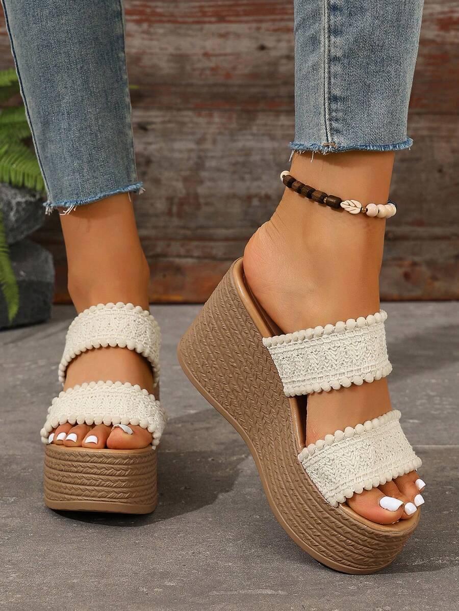 Platform Thick Sole Wedge Heel Back Strap Sandals, Versatile Height-Increasing Women's Shoes - White - View 1