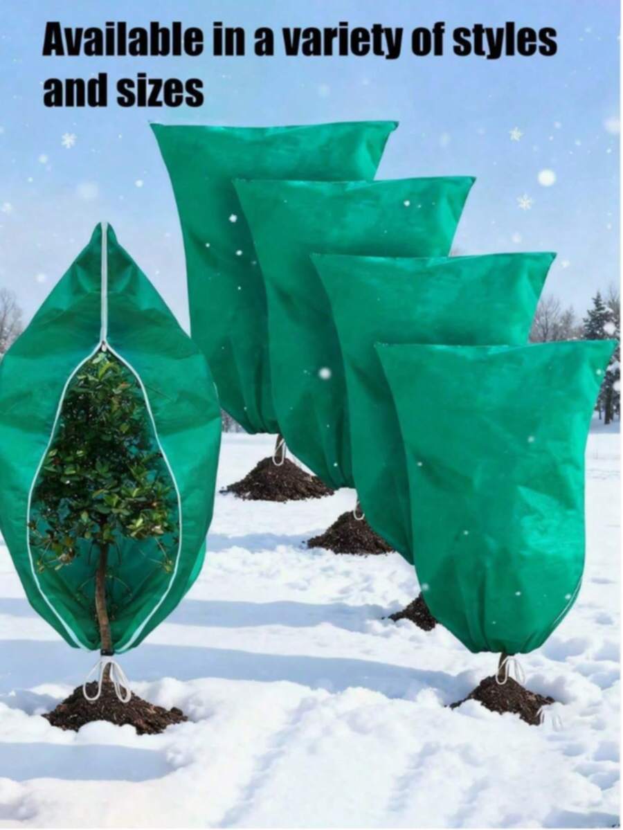 1 White/Green Plastic Plant Cover,Thickened Version With Zipper And Drawstring - Frost Protection Bags For Fruit Trees, - Reusable Winter Plant Covers, Winter Plant Care | Drawstring Sealing Covers | Wind And Rainproof Covers, Plant Protection Covers - Multiple Styles - View 1