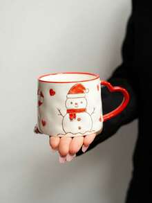 1pc Ceramic Mug, American/European Christmas Holiday Theme Cup, Embossed Snowflake/Christmas Tree/Gingerbread Man/Snowman/Bell 5 Pattern Options, Perfect Holiday Water Cup, Gift, Suitable For Coffee, Tea, Gift, Dishwasher - Multicolor - View 13
