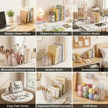Transparent Acrylic Bookend Desktop Organizer, Student Dorm Book & Stationery Storage Box With Pen Holder Pencil Case, 4-Compartment File & Document Sorting Rack, Shelf Dividers, Desk Organiser & University Essentials, Storage Organiser, Desk Storage - Multicolor - View 7