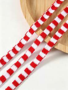 5m Red White Green Christmas Knitting Striped Knitted Ribbon, Red And White Striped Edged Unhemmed Fabric Accessory, Gift Wreath Bow DIY Handmade Decorative Ribbon, Gift Wrapping, Christmas Tree Decoration, Winter Indoor Holiday Decor Accessories - Multicolor - View 7