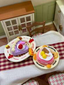 1 Set Mini Dessert Miniature Display Figurines, Realistic Small Plate Dessert Decor, Cake Set, Afternoon Tea Scene Display, Dopamine Desktop Decor Props, Office Decoration, Collectible Gift, Birthday Gift - Multicolor - View 5