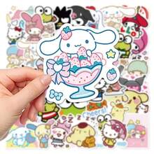 (Authorized) 100pcs Sanrio Collection, Cute Japanese Anime Stickers, Waterproof Cute Stickers, Pink Girly Heart Stickers Decoration, Cute Cartoon Stickers - Multicolor - View 1