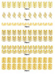 90件組金色編髮夾、耳飾環，多款式髒辮飾品，金屬編髮髮飾，適合女性 - 金色 - 查看 3