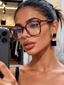 1 Pair Women's Square Leopard Print Classic Versatile Clear Lens Glasses, Suitable For Daily Wear, Outfit Matching, Hiking, Street Photography And More - Leopard Print Flat - View 1
