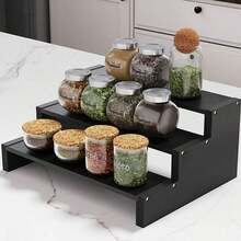 1pc Bamboo Spice Rack, Suitable For Cabinets, 3-Tier Stepped Countertop Spice Rack, Kitchen Storage Organizer - Back To School, Kitchen Utensil Storage, Room Decor, Suitable For Kitchen, Dining Room, Party, Camping, Gathering, Great Gift For Friends And Family - Multicolor - View 1