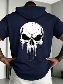 ZYNTH BALENO Men's Summer Fashion Ghost Face Print Hooded Short Sleeve T-Shirt, Suitable For Gym, Outdoor Sports - Navy Blue - View 1