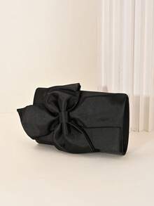 LJDCRFT Elegant Satin Bow Evening Clutch For Women With Detachable Chain Shoulder Strap, Suitable For Parties, Weddings, Proms, And Other Occasions - Black - View 5