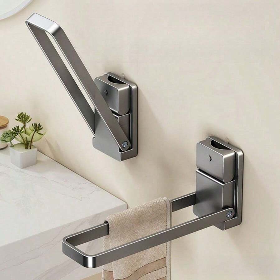 1 pieza Toallero/Gancho de toalla plegable con ventosa para baño, apto para lavabo. Se puede usar para guardar toallas, joyas, accesorios para el cabello y otros artículos de baño. Estante plegable multifuncional/Estante de almacenamiento montado en la pared, también se puede usar para guardar joyas y accesorios. - Ver 1