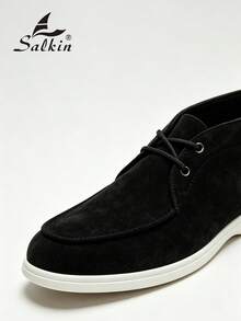 Salkin Fashion Designer Men's Moccasin Solid Color Soft Suede Lace-Up Loafers For Men Ankle Boots Affordable Luxury For Modern Living Ankle Boots Gentleman Business Social Shoes Men's High-Top Boots Daily Office Party Men's Wedding Shoes Couple Dating Romantic Dinner Holiday Gift Back To School Student Casual Shoes Collegiate Style, Please Select Size Up One - Black - View 6