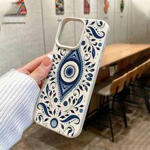 1pc TPU Material Blue Pattern Magic Eye Totem Phone Case Compatible With IPhone 17 Pro Max/17/16 Pro Max/15/13/12/11/ S20 FE/A15/S24/A55/ Note 11/Note 12/Note 13 Pro Full Coverage Anti-Drop Soft Shell Protective Cover - White - View 3