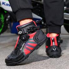 新款男士休閒機車靴，適合戰鬥穿著，時尚機車鞋，騎行鞋，附旋轉扣，PU鞋面機車鞋 - 黑紅 - 查看 3