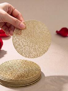 6-30pcs Gold PVC Round Coasters, Minimalist Style Coffee Cup Coasters, Washable, Easy To Clean, Wipeable, Non-Slip, Heat-Resistant, Suitable For Room Decor, Table Decor, Home Decor, Party Decor, Suitable For Holidays, Parties, Gatherings, Birthdays, Weddings, Gifts, Presents, Dinner Parties, Outdoor, Picnics. - Gold - View 5