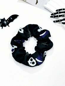 4pcs Halloween Themed Women Fashion Accessories: Made Of Elegant Fabric Printed With Pumpkin, Skull And Spider Web Patterns. Suitable For Hair Styling, Both For Going Out And Daily Wear. - Multicolor - View 3