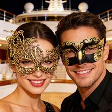 High-End Gold Costume Set For Masquerade, Venice Party, Christmas, Halloween, Couples Gathering, Carnival, Role Play Party, Unisex - Gold - View 11