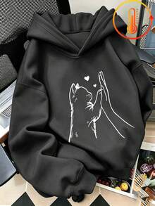 Tween Girl Fun Print Pullover Sweatshirt, Warm & Comfortable Thermal Lined Pullover Sweatshirt For Autumn/Winter - Dark Grey - View 1