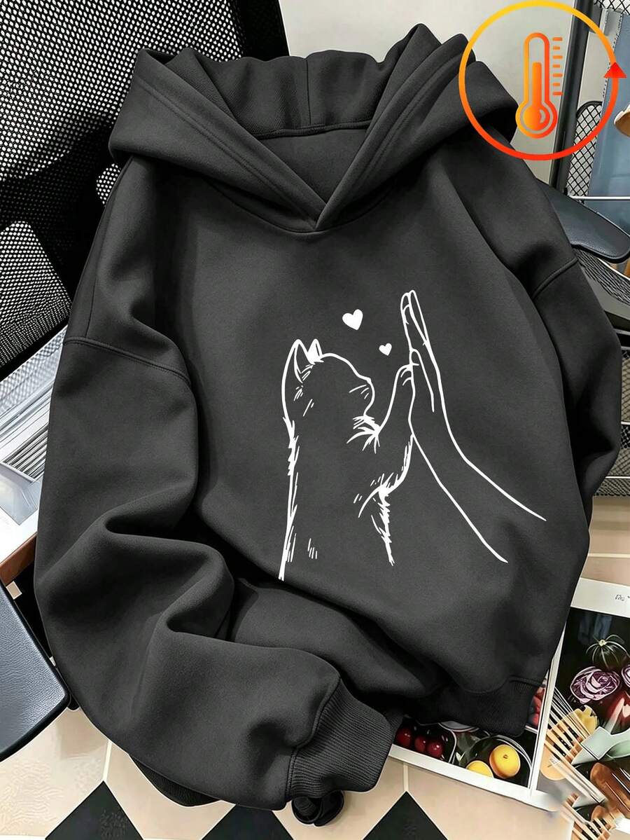 Tween Girl Fun Print Pullover Sweatshirt, Warm & Comfortable Thermal Lined Pullover Sweatshirt For Autumn/Winter - Dark Grey - View 1