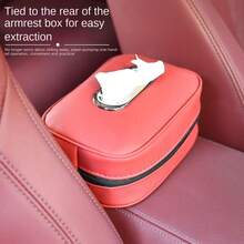 Car Leather Tissue Box, Hanging Tissue Pouch For Armrest, Seat Back & Sun Visor, Auto Tissue Holder - A - View 1