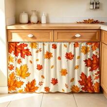 1PC White Autumn Maple Leaf Printed Kitchen Cabinet Curtain, Featuring Scattered Maple Leaf Patterns, 2D Flat Printing, Perfect For Autumn Thanksgiving Decorations, And Suitable For Kitchen Shelves And Cabinet Covers - Multicolor - View 7