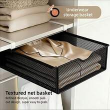 Pull-Out Hanging Underwear & Panties Storage Box, No Installation Smooth Sliding Wardrobe Iron Wire Basket, Pajamas Socks & Intimate Apparel Iron Wire Storage Bin, Multi-Layer Space-Saving Design, Breathable Iron Mesh Underwear & Socks Organizer Rack, Enhance Home Decor, Suitable For Office Desk, Wardrobe, Kitchen, Dormitory Storage, Applicable For Autumn Promotion, Halloween And Christmas Events - Multicolor - View 3