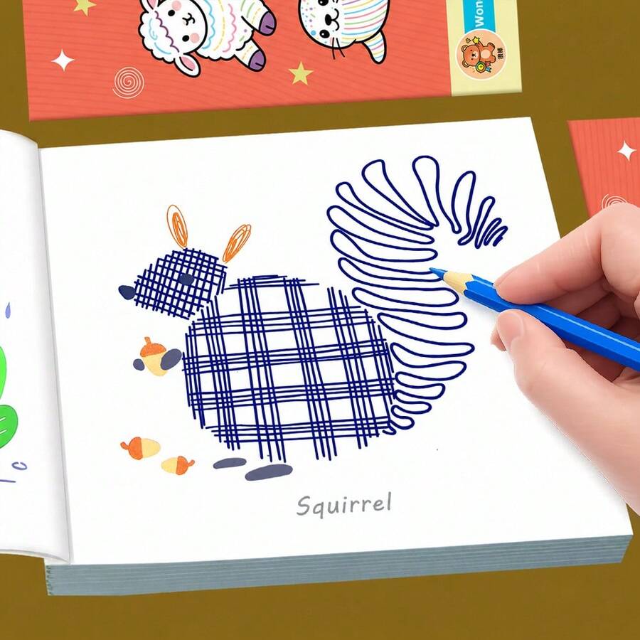 32-Page Children's Drawing Practice Book, Beginner Line Coloring Book With Cute Animal Illustrations, Focus And Fine Motor Skills Training Book, Kindergarten Educational Toy, Early Childhood Reading And Writing Learning Material - Red - View 1