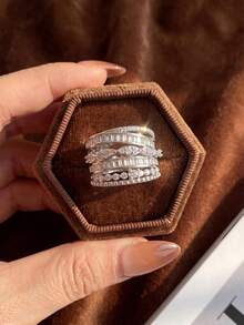 1pc Shiny Horse Eye Shaped Multi-Layer Ring, Women's Ring, Women's Jewelry Gift, Fashion Accessory, Suitable For Party, Date And Daily Wear, Christmas Gift - Marquise Multi-layer Ring - View 2