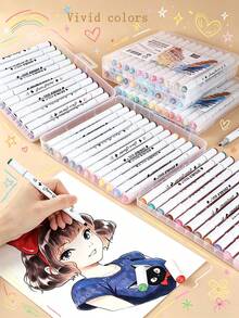 18/24/36 Colors Dual-Tip Multi-Purpose Acrylic Markers, Smooth Flow, Vibrant Colors, Quick-Drying, Suitable For Students, Children Painting, DIY, Greeting Cards, Holiday Gifts, Doodling, Coloring, Anime Design, Oil-Based Markers - Multicolor - View 4