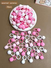 30pcs Colorful Pom Pom Hair Ties, Sweet Style Cute Hair Scrunchies Suitable For Daily Wear Hair Accessories - Multicolor - View 5