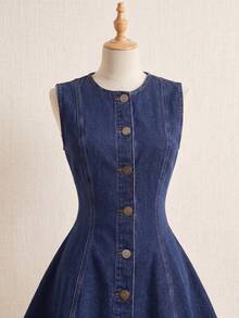 Women Denim Dresses - Dark Wash - View 4