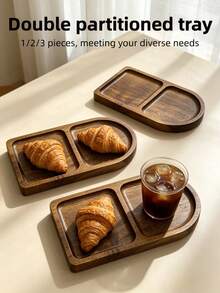 1/2/3 Compartment Divided Tray, Cheese & Milk Plate, Snack Tray, Wooden Breakfast Tray, Suitable For Nuts, Fruit, Cookies, Coffee, Decorative Party Serving Tray, Suitable For Afternoon Tea, Office Desk, Home Gathering - View 9