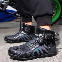 新款男士休閒機車靴，適合戰鬥穿著，時尚機車鞋，騎行鞋，配有旋轉扣，PU鞋面機車鞋 - 黑色 - 查看 2