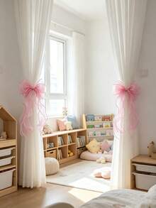 1PC/2PCS Pink Lace Bow Curtain Tiebacks – 3-Layer Design For Kids Nursery Window Decor,Baby Room Decor,Room Decor For Girl - Multicolor - View 3