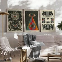 Set Of 3 Unframed Retro Hippie Canvas Wall Art, 70s Eye Posters, Meditation And Spiritual Pop Art Prints For Living Room, Waterproof Rolled Canvas - A - View 2